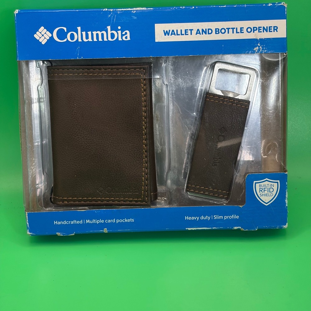 Columbia RFID Shield Wallet/Weighted Bottle Opener Brown Handcrafted Leather NEW